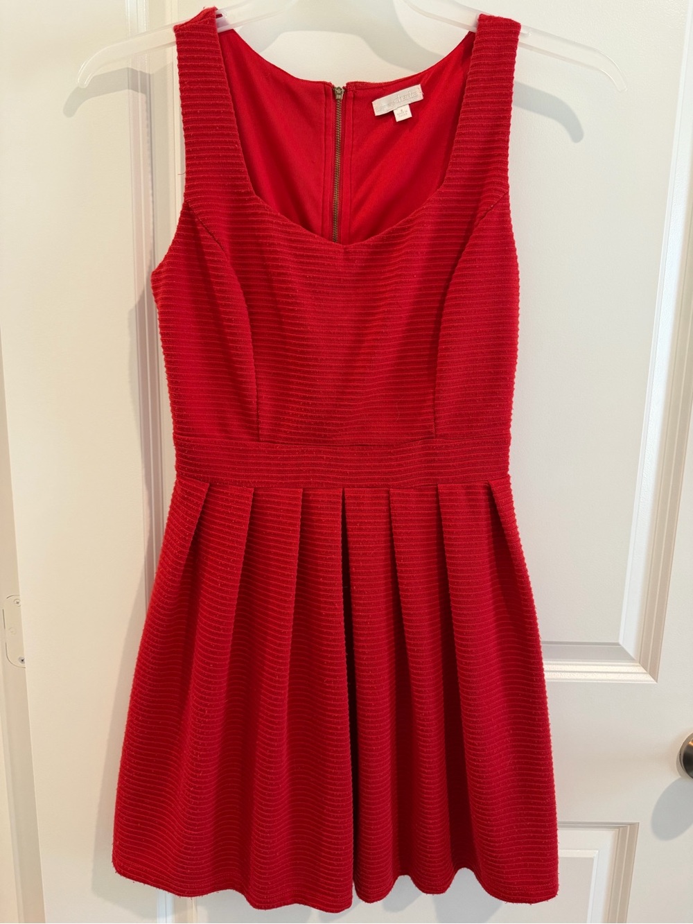 Charming Charlie Red Ribbed Pleated Scoop-Neck Mini Dress